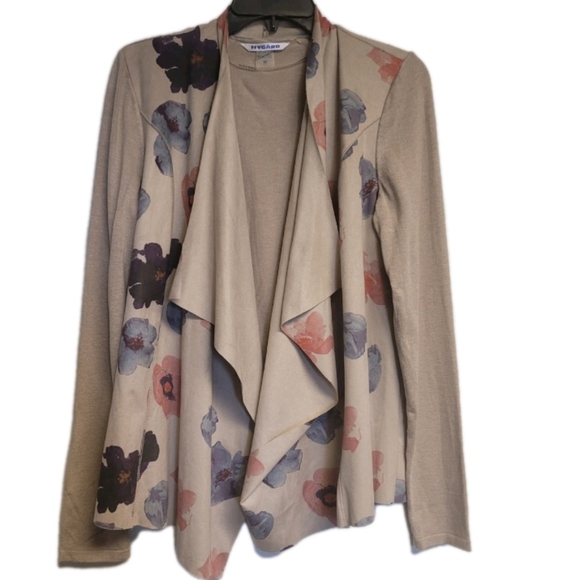 Peter Nygard Beige Knit Faux Suede Blend Floral Cardigan M - Picture 1 of 8